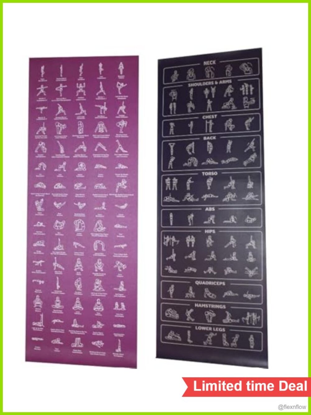 Beginner Instructional Yoga Mat with 75 Poses & 75 Stretches Printed Non-Slip